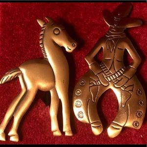 Vintage 1940s Cowboy and Horse pin set